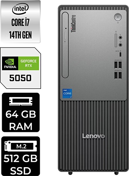 Lenovo TC Neo 50T Gen 5 i7 14700 64 GB 512 GB SSD RTX5050 - 8 GB W11P Masaüstü PC - PER4 Bellek 12UAS0GL00P593