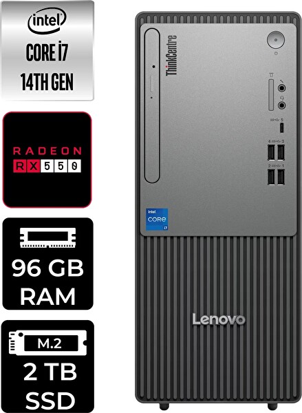 Lenovo TC Neo 50T Gen 5 i7 14700 96 GB 2 TB SSD RX550 - 4 GB FreeDOS Masaüstü PC - PER4 Bellek 12UAS0GL00P379