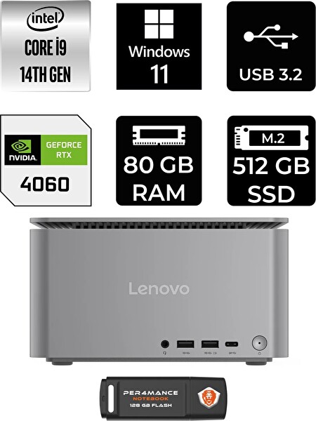 Lenovo TC Neo Ultra i9 14900 80 GB 512 GB SSD RTX4060 - 8 GB W11P Mini PC - PER4 Bellek 12W1001XTRP401