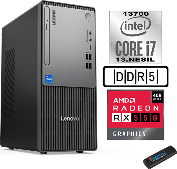Lenovo Thinkcentre Neo 50T G5 i7 13700 16 GB RAM 256 GB SSD W11 Pro Radeon RX550 55012UB000LTRW01 - Zetta USB Bellek