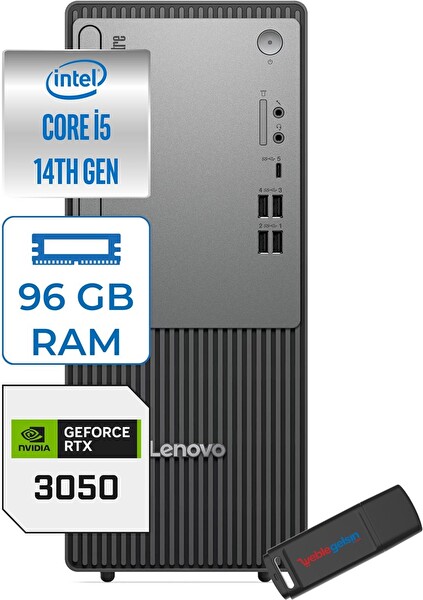 Lenovo Thinkcentre Neo 50T Gen5 I5 14400 96 GB RAM 1 TB SSD FreeDOS RTX3050 6 GB 305012UAS1CF00F28 - Zetta USB Bellek