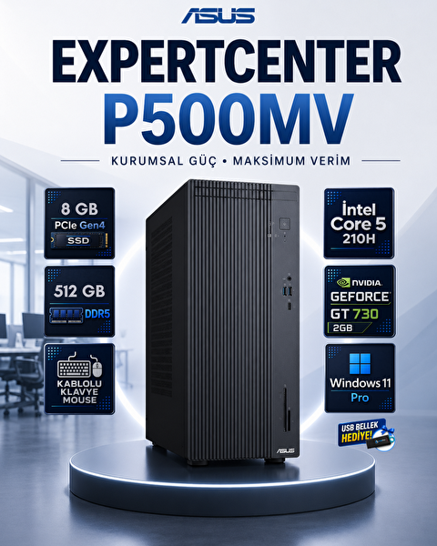 Asus P500MV Intel Core 5 210H 8 GB RAM DDR5 512 GB SSD GeForce GT 730 W11Pro Masaüstü Bilgisayar P500MVCORE5GT730RNP01