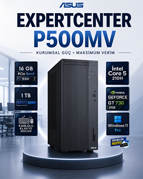 Asus P500MV Intel Core 5 210H 16 GB RAM DDR5 1 TB SSD GeForce GT 730 W11Pro Masaüstü Bilgisayar P500MVCORE5GT730RNP06