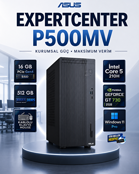 Asus P500MV Intel Core 5 210H 16 GB RAM DDR5 512 GB SSD GeForce GT 730 W11Pro Masaüstü Bilgisayar P500MVCORE5GT730RNP05