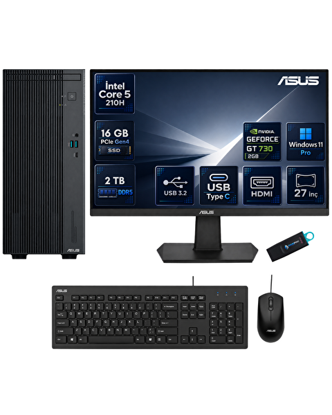 Asus ExpertCenter P500MV Intel Core 5 210H 16 GB RAM DDR5 2 TB SSD GT730 W11Pro Masaüstü Bilgisayar - 27