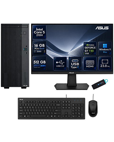 Asus ExpertCenter P500MV Core 5 210H 16 GB RAM DDR5 512 GB SSD GT730 W11Pro Masaüstü Bilgisayar - 23.8