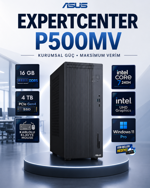 Asus ExpertCenter P500 Mini Tower Intel Core 7 240H 16 GB DDR5 RAM 4 TB SSD W11 Pro Masaüstü Bilgisayar P500MV-C721016512G0DRNP