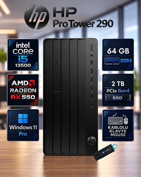 HP Pro Tower 290 G9 i5-13500 64 GB RAM DDR4 2 TB SSD RX 550 23.8