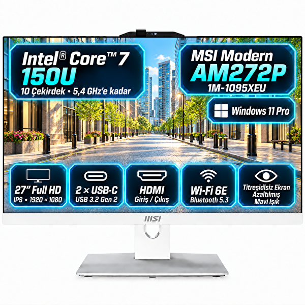 MSI MODERN AM272P 1M-1095XEUS10 Intel Core 7 150U 27