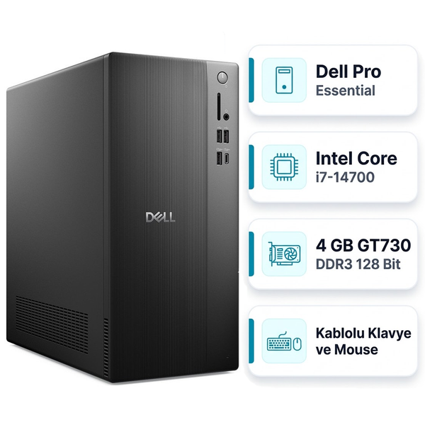Dell Pro Essential QVT1260 Intel Core i7-14700 16 GB RAM 512 GB SSD 4 GB GT730 Ubuntu Masaüstü Bilgisayar BTO014_QVT1260_U 014