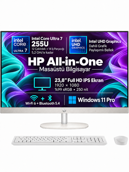 HP 24-CR2011NT Core Ultra 7 255U 24 GB RAM 512 GB SSD 23.8
