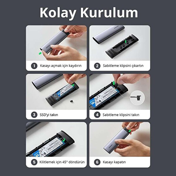 Ugreen M.2 Nvme Type-C 3.1 Gen2 Pcie M-Key M+B Key Disk Kutusu