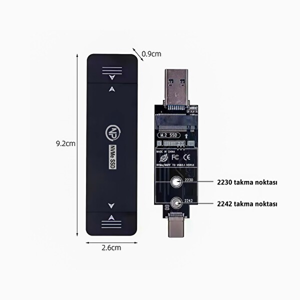 NPO DK01 USB-A/Type-C 22x42 M.2 NVMe Taşınabilir Harici SSD için Boş Kutu