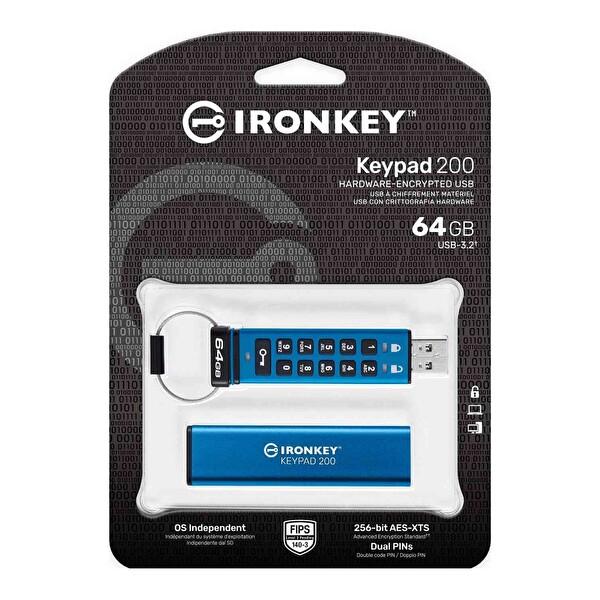 Kingston IKKP200/64GB 64 GB IronKey Keypad 200 FIPS 140-3 Taşınabilir USB Bellek