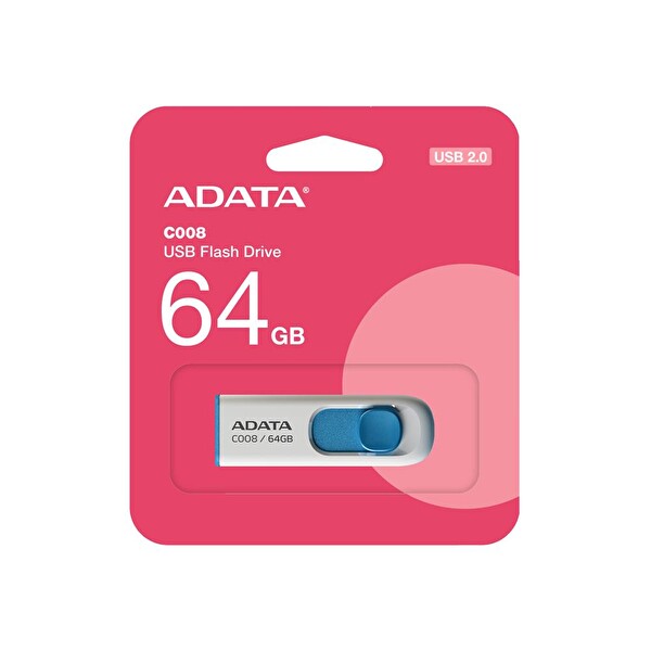 Adata C008/64GB 64 GB USB2.0 Classic Flash Bellek Mavi-Beyaz