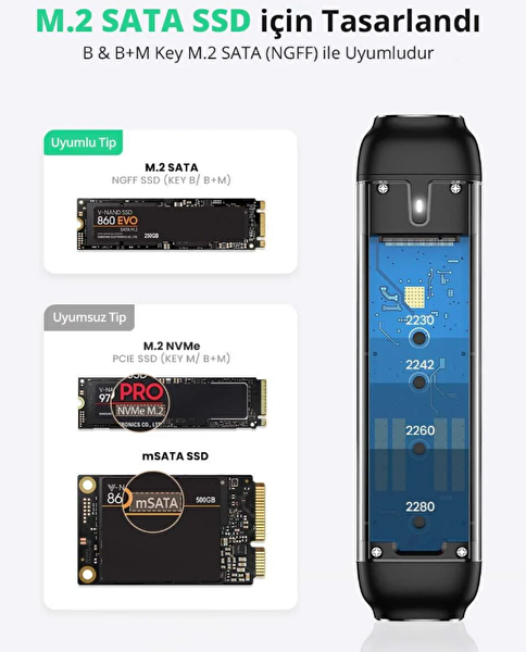 Ugreen 70533 CM298 2in1 USB A - USB C 3.1 Gen2 to M.2 SATA SSD Key B / B + M Harici Disk Kutusu