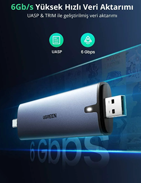 Ugreen 70533 CM298 2in1 USB A - USB C 3.1 Gen2 to M.2 SATA SSD Key B / B + M Harici Disk Kutusu
