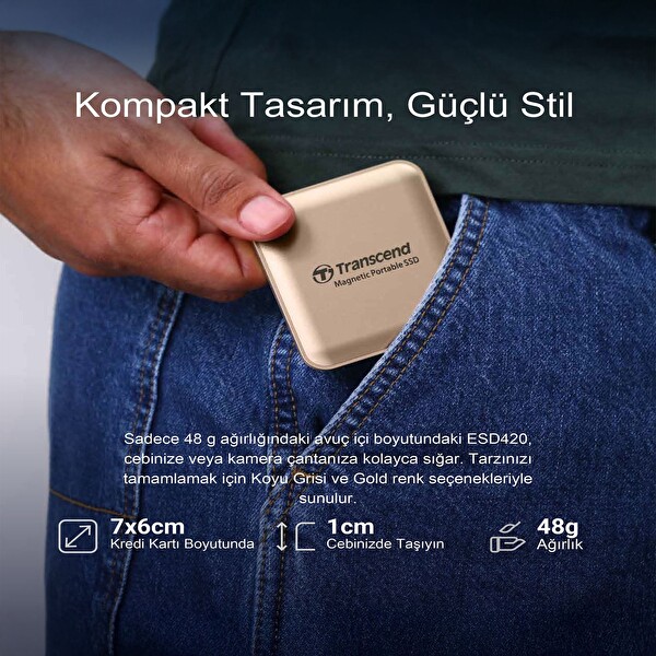 Transcend TS1TESD420G 1 TB USB Type - C 20 Gbps 2000 MB/s Magsafe Gold Harici Taşınabilir SSD