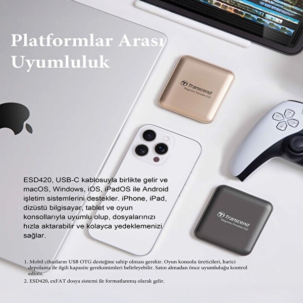 Transcend TS1TESD420G 1 TB USB Type - C 20 Gbps 2000 MB/s Magsafe Gold Harici Taşınabilir SSD