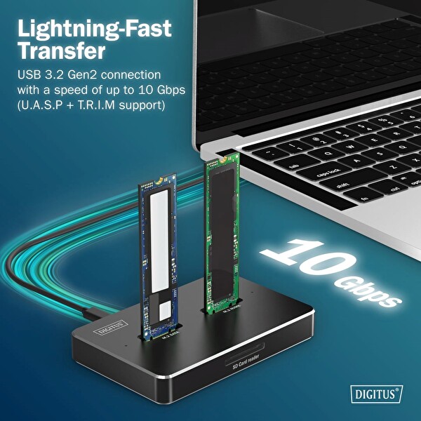 Digitus M.2 NVMe + SATA SSD Docking Station - USB-C SD Express 10GBPS Hız 2’si 1 Arada SSD Yerleştirme İstasyonu