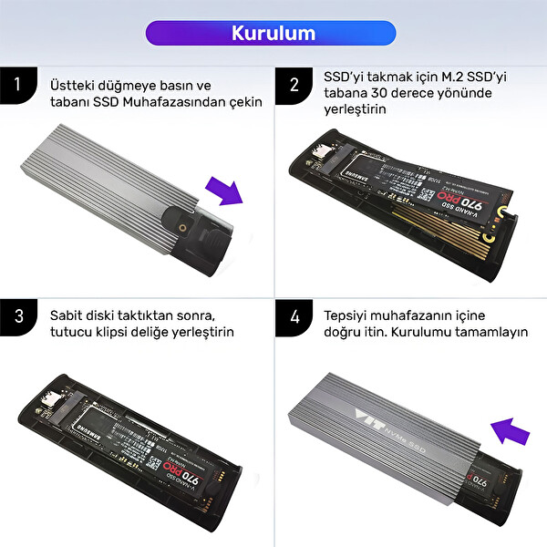 VIT VDK01 USB 3.1 Gen2 10Gbps Metal Taşınabilir SSD Kutusu