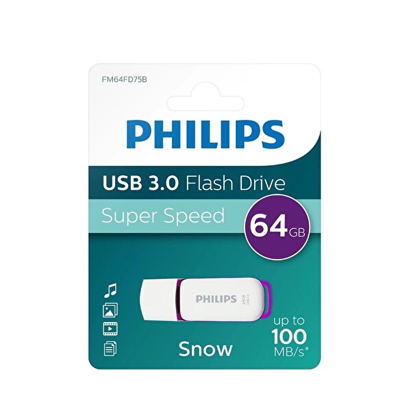 Philips FM64FD75B/00 64GB 3.0 Snow USB Bellek Mor-Beyaz