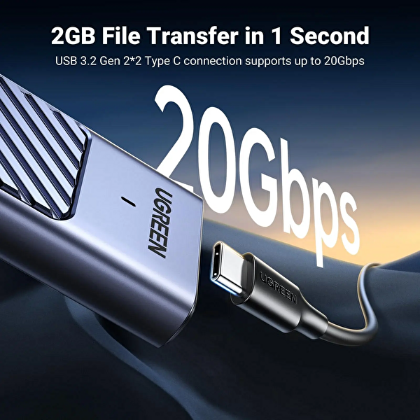 Ugreen 35576 CM559 USB-C 3.2 Gen 2x2 M.2 NVMe SATA SSD 20Gbps M-Key - B+M Muhafazası ve Soğutma Pedi