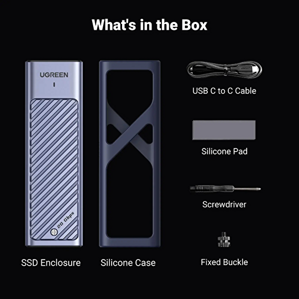 Ugreen 35576 CM559 USB-C 3.2 Gen 2x2 M.2 NVMe SATA SSD 20Gbps M-Key - B+M Muhafazası ve Soğutma Pedi