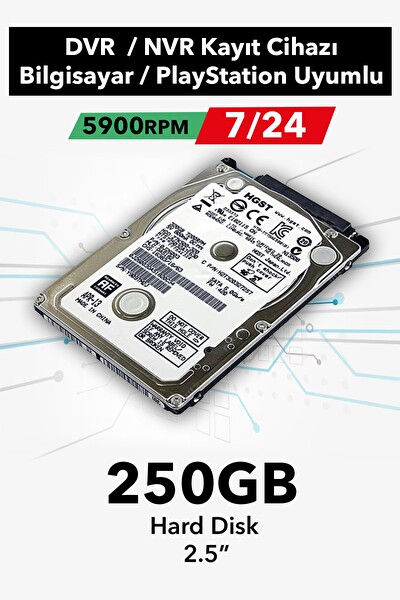 Hitachi 250 GB 5400 RPM 7/24 Video Disk Güvenlik Kamerası Sistemi Hard Disk