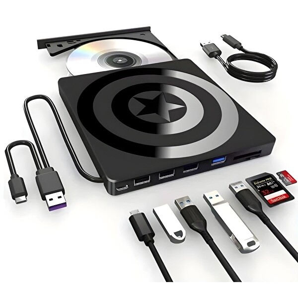 Valkyrie USB 3.0 Type-C Hub SD TF Kart Okuyucu 4 USB Portlu İnce Taşınabilir Harici CD DVD Okuyucu Yazıcı
