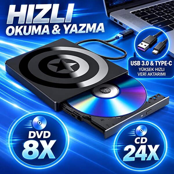 Valkyrie USB 3.0 Type-C Hub SD TF Kart Okuyucu 4 USB Portlu İnce Taşınabilir Harici CD DVD Okuyucu Yazıcı
