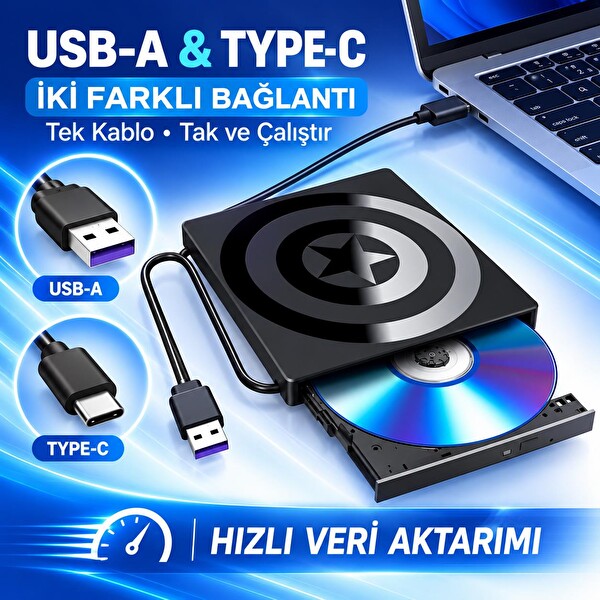 Valkyrie USB 3.0 Type-C Hub SD TF Kart Okuyucu 4 USB Portlu İnce Taşınabilir Harici CD DVD Okuyucu Yazıcı