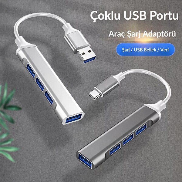 Coverzone AC809 4 Portlu USB-C Hub ENT USB 3.0 Adaptör Tablet - PC - MacBook Uyumlu