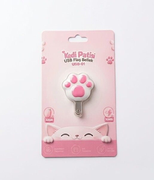 Başkenttekno Sevimli Kedi Patisi Metal Gövdeli 32 GB USB 2.0 Taşınabilir Flaş Bellek