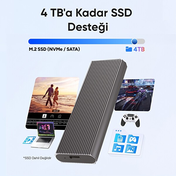 Juo JHD35 M.2 Type-C USB 3.1 10 Gbps 4 TB Destekli SATA NVMe SSD Dual Protocol Disk Kutusu