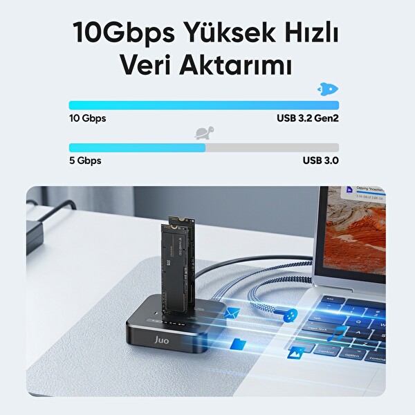 Juo JHD38 Dual M.2 NVMe SSD Offline Clone Docking Station 16TB Type-C 10Gbps USB 3.2 Klon Fonksiyonlu Disk İstasyonu