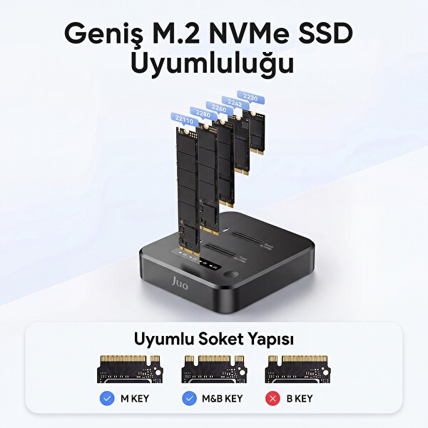 Juo JHD38 Dual M.2 NVMe SSD Offline Clone Docking Station 16TB Type-C 10Gbps USB 3.2 Klon Fonksiyonlu Disk İstasyonu
