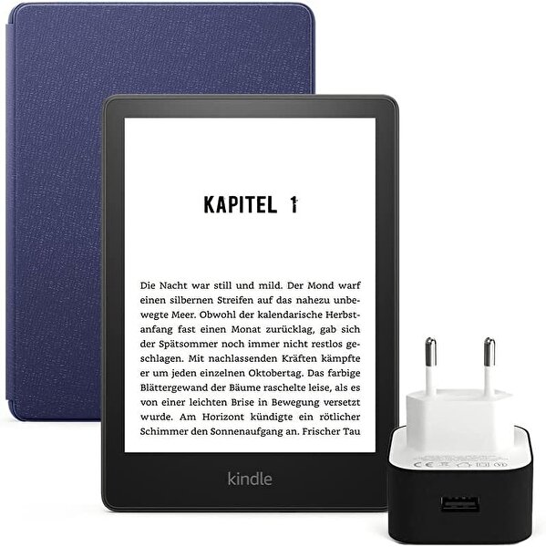 Amazon Kindle Amazon Kindle Paperwhite 5 6.8" 8 GB Reklamsız E-Kitap Okuyucu - Orijinal Lacivert Deri Kılıf ve Şarj Adaptörü
