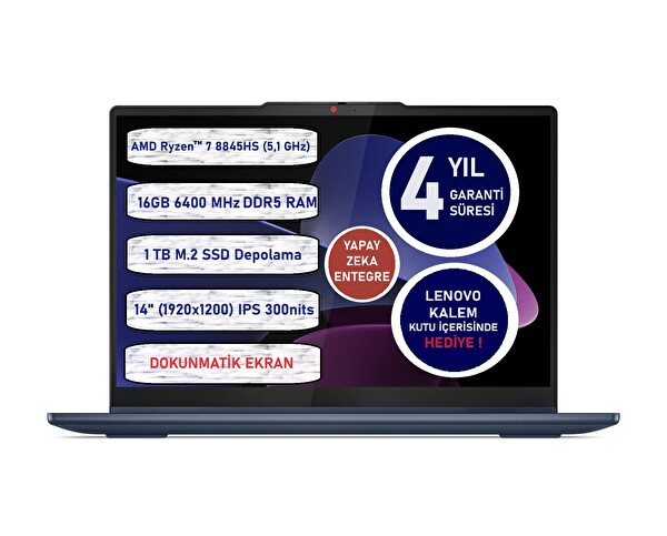 Lenovo Ideapad5 83DR0039TR 2 In 1 Amd Ryzen 7 8845HS 14