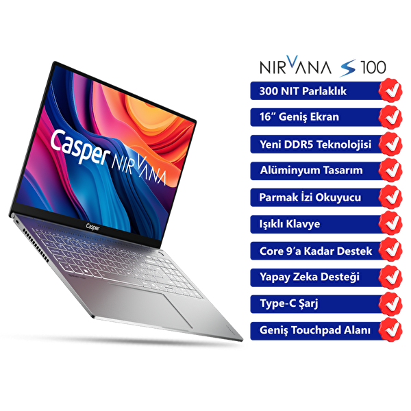 Casper Nirvana S100 300NIT İ7-13620H 16GB DDR5 RAM 1TB SSD W11P Nirvana Sırt Çantası S100.1362-BF00R-G-F-M102