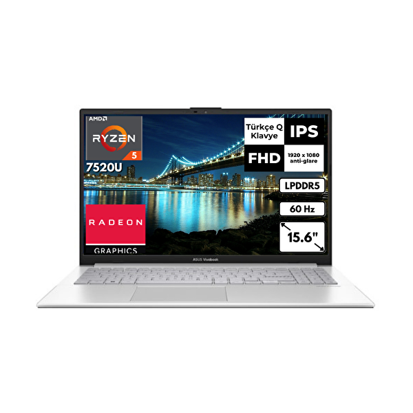 Asus VivoBook Go 15 AMD Ryzen 5 7520U 8 GB RAM 512 GB SSD Radeon Graphics 15.6