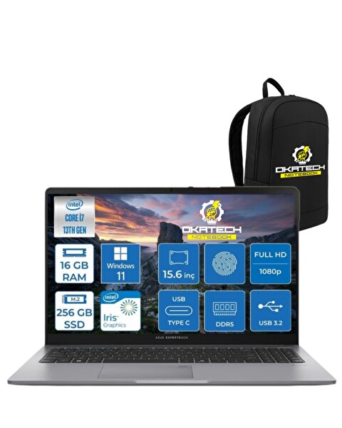 Asus Expertbook P1503 Intel Core i7 13700H 15.6” 16 GB RAM 256 GB SSD W11Pro FHD Notebook - Okatech Çanta