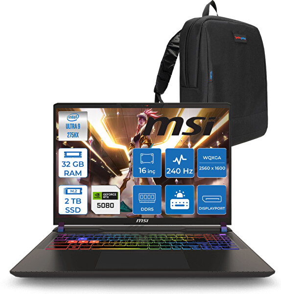 MSI Vector 16 Hx WA2XWIG-090XTR Ultra 9 275HX 32 GB 2tb SSD 16 GB/RTX5080 175W 16