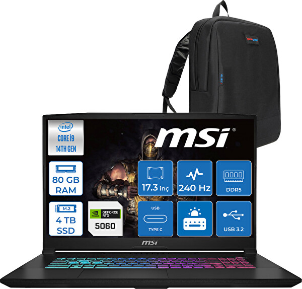 MSI Katana 17 Hx B14WFK-217TR İ9-14900HX 80 GB RAM 4 TB SSD 8 GB RTX 5060 17.3