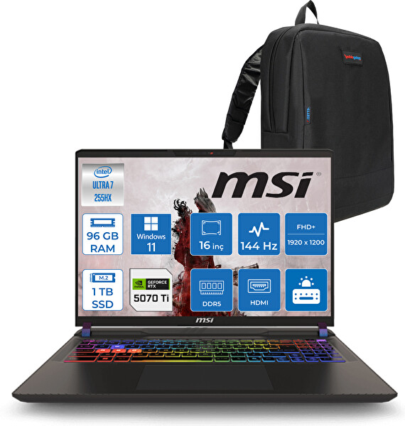 MSI Vector 16 Core Ultra 7 255HX 96 GB RAM 1 TB SSD RTX 5070 Ti 12 GB Tdp W11Pro 16