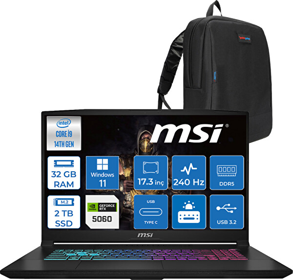 MSI Katana 17 Hx B14WFK-217TR İ9-14900HX 32 GB RAM 2 TB SSD 8 GB RTX 5060 17.3
