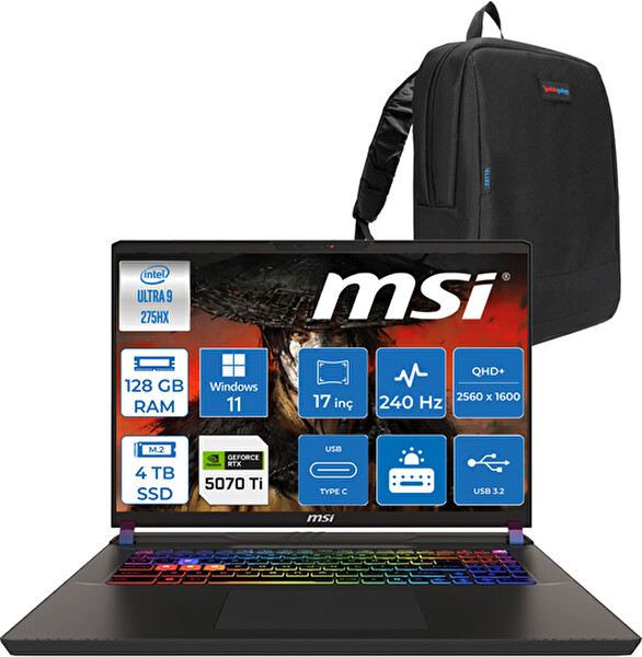 MSI Vector 17 Hx Core Ultra 9-275HX 128 GB RAM 4 TB SSD 12 GB RTX 5070 Ti 140 W 17