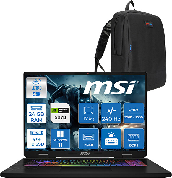 Msı Crosshaır 17 Hx D2XWGKG Core Ultra 9-275HX 24GB 4tb Ssd+4tb SSD 8GB RTX5070 17