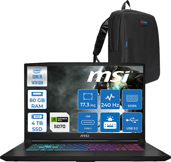 MSI Katana 17 Hx B14WGK-048XTR İ9-14900HX 80 GB RAM 4 TB SSD 8 GB RTX 5070 17.3