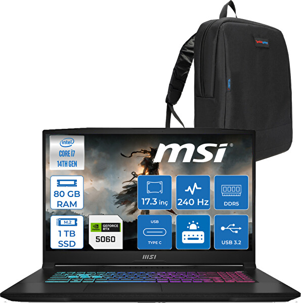 MSI Katana 17 Hx B14WFK-215XTR i7-14650HX 80 GB RAM 1 TB SSD 8 GB RTX 5060 17.3